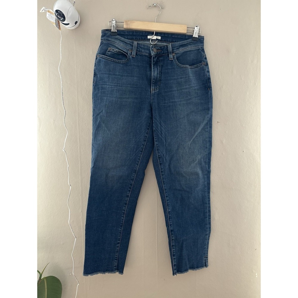 Eileen Fisher Women Straight Leg Jeans Size 2 Medium Wash Raw Hem Denim Mid Rise